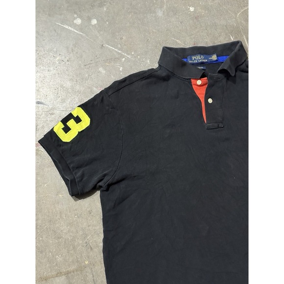 Polo Ralph Lauren Polo Shirt Mens Large Black Big Pony 3 Patch Custom Fit Logo - Picture 2 of 6